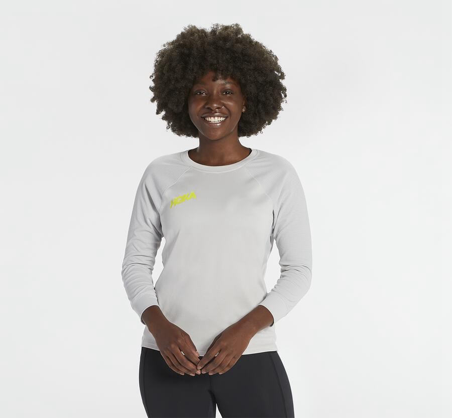 Top Hoka One One Mujer Blancos - Performance 3/4 Sleeve - OCLI91450